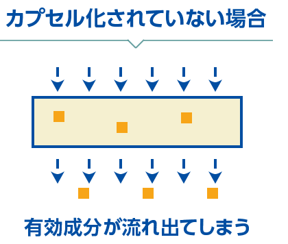 カプセル化されていない場合 有効成分が流れ出てしまう